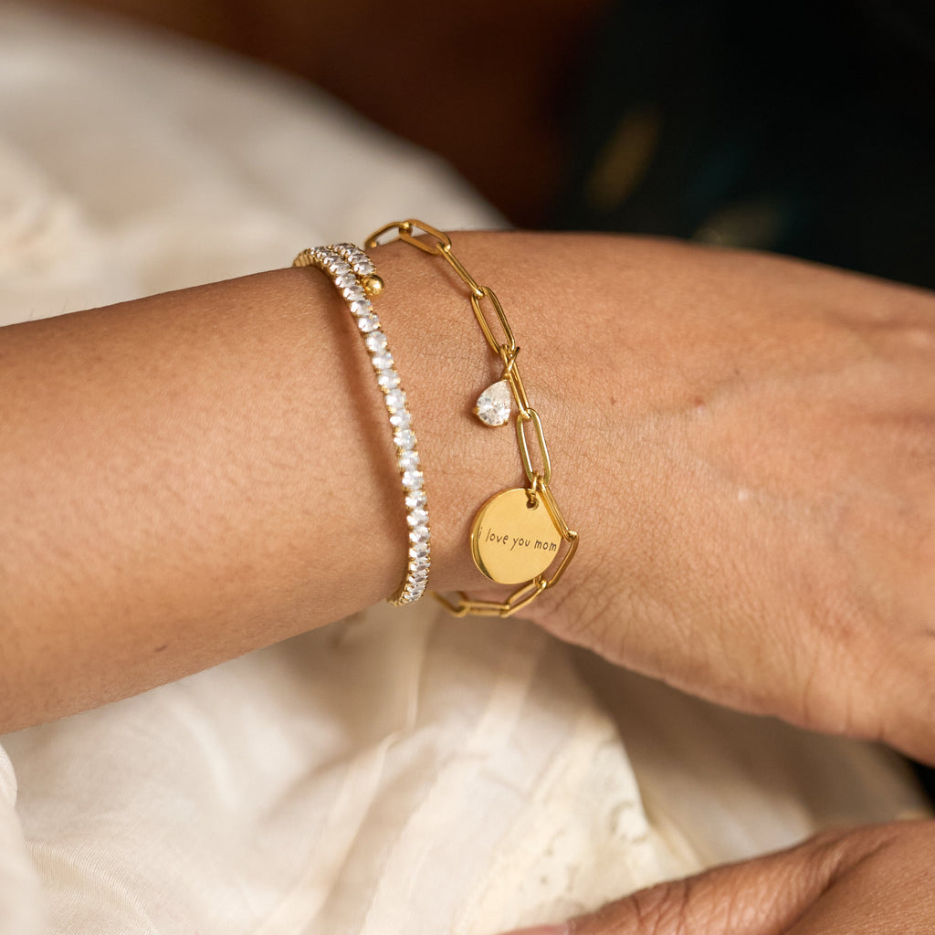 Personalised engraved gold bracelet for women – Souvina custom name memory bracelet India
