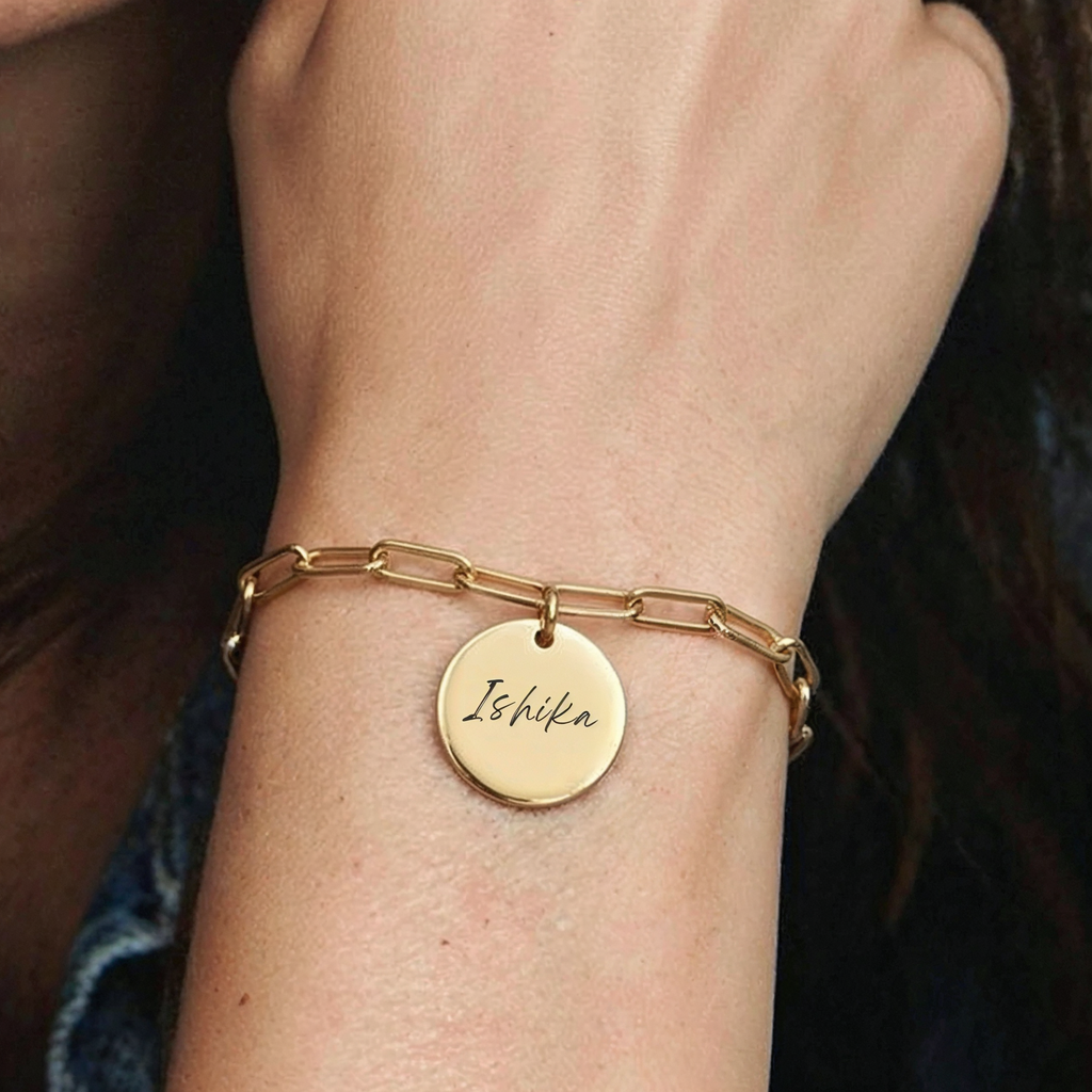 Personalised engraved gold bracelet for women – Souvina custom name memory bracelet India
