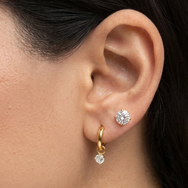 Stacked in Gold Set hoop and crystal stud earrings India