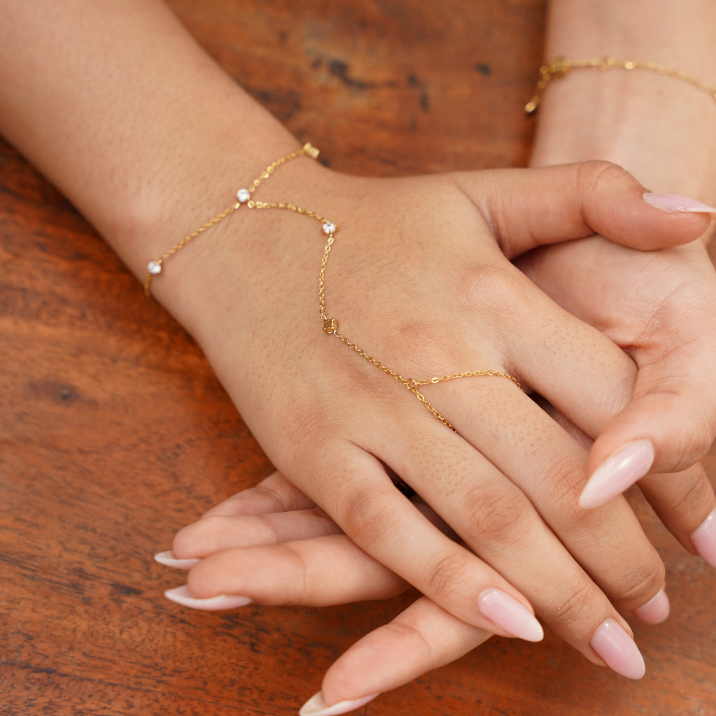 Starlit hand chain – gold-plated hand chain lifestyle styled photo women India