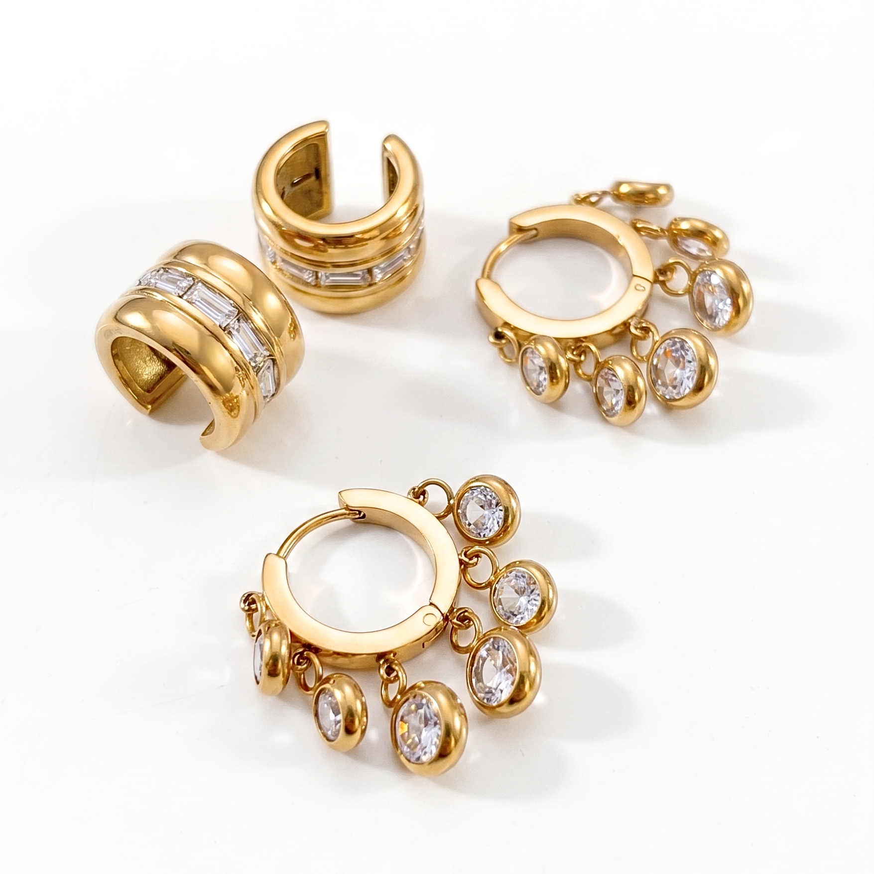 The Ear Candy Combo pairing waterproof Royal Exotic Huggies with the baguette Mystic Ear Cuff.