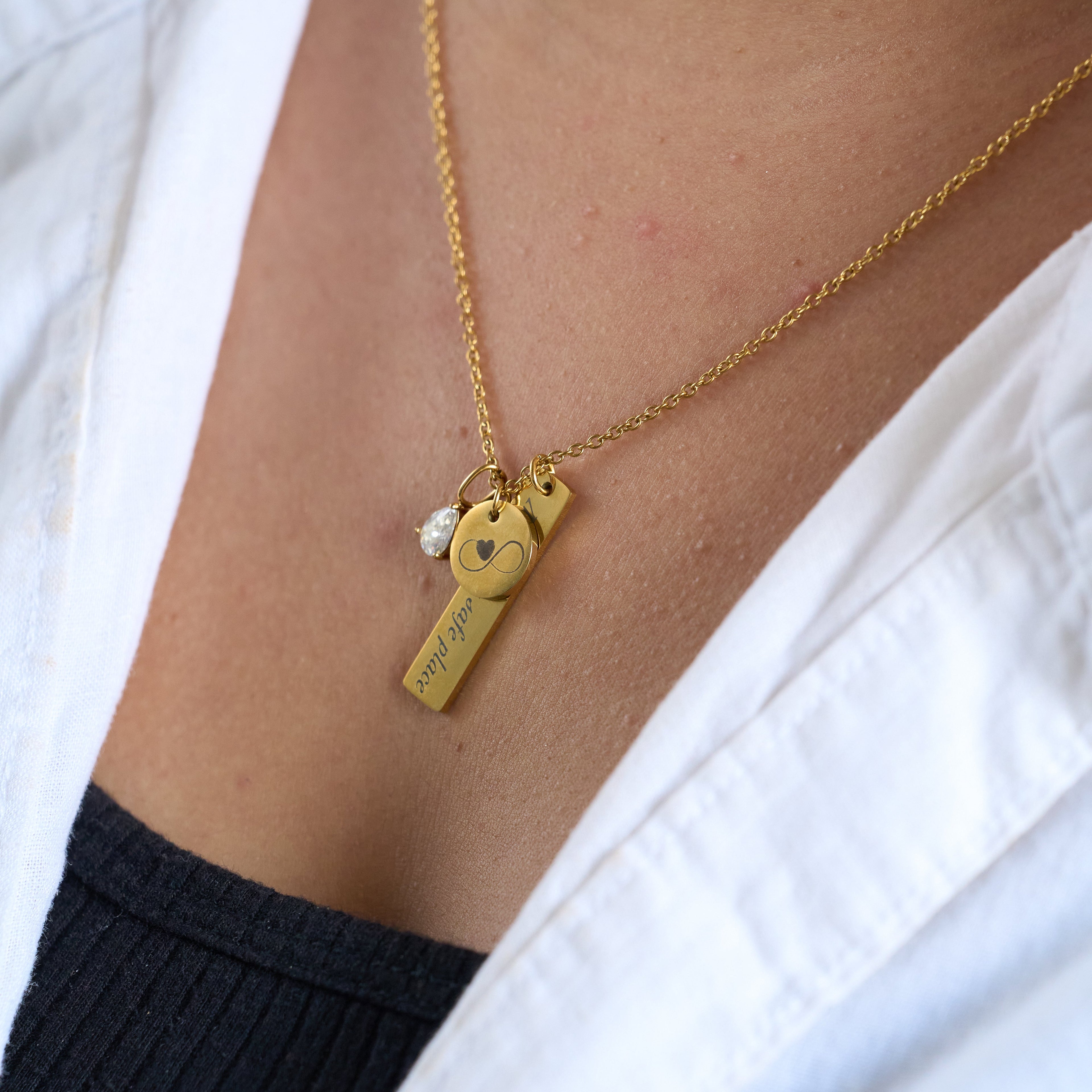 18k gold plated personalised engraved charm necklace – Timeless Tokens custom jewellery India
