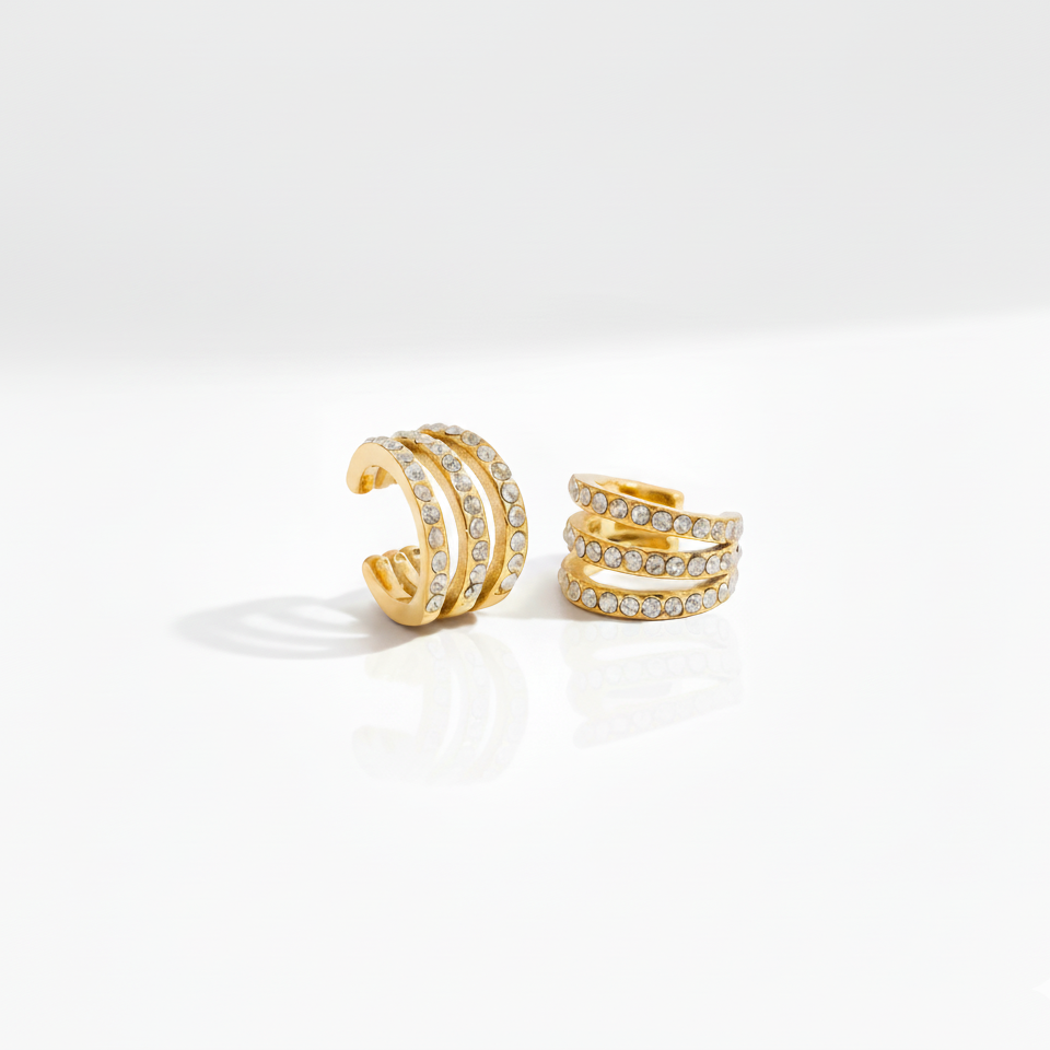 Triple gold ear cuff set for women – stackable anti-tarnish three-piece ear cuff India