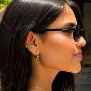 Tropical Pop Duo pink stone ear cuff in 18k gold-plated stainless steel with anti-tarnish finish.