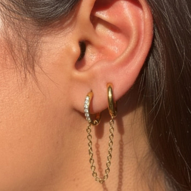 Twin Loop Earrings styled on ear – double hoop chain earrings India