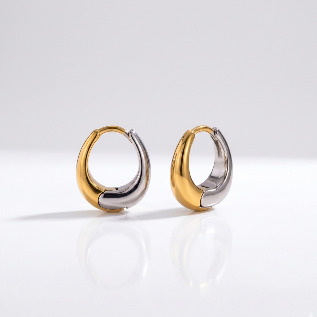Yin and Yang Hoops displaying a bold two-tone design with half 18K gold-plated and half silver finishes crafted for daily wear in India.