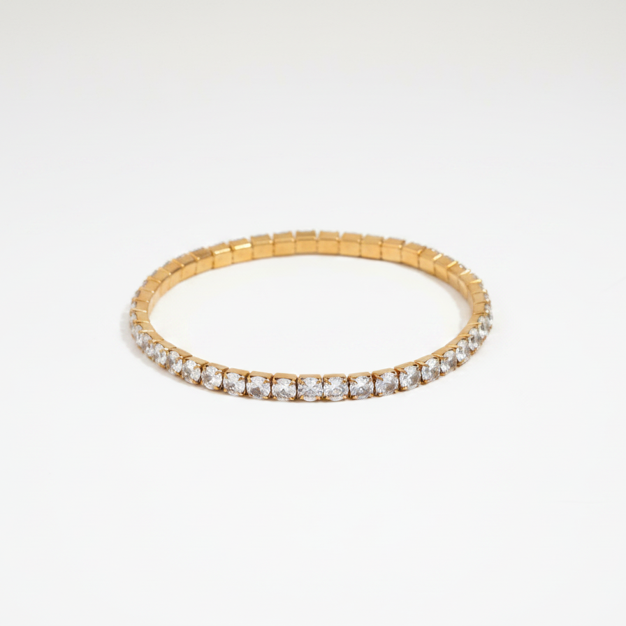 Zoya Tennis bracelet with clear stones on a white background